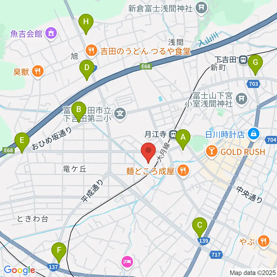 ふじさんホール・富士吉田市民会館周辺のコンビニエンスストア一覧地図