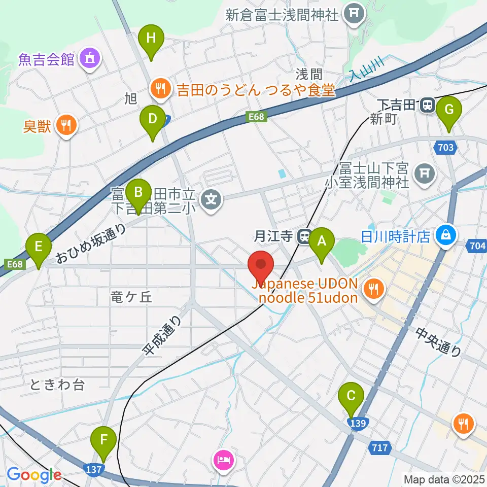 ふじさんホール・富士吉田市民会館周辺のコンビニエンスストア一覧地図