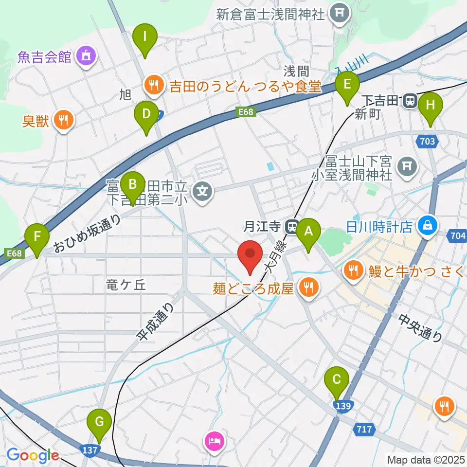 ふじさんホール・富士吉田市民会館周辺のコンビニエンスストア一覧地図