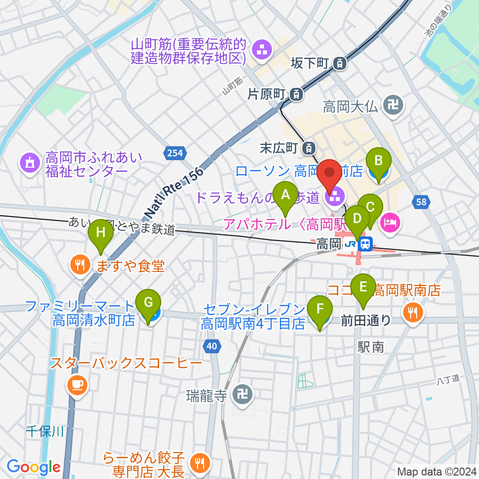 高岡市生涯学習センター周辺のコンビニエンスストア一覧地図