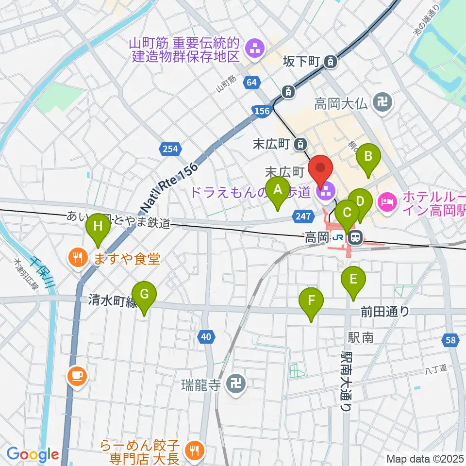 高岡市生涯学習センター周辺のコンビニエンスストア一覧地図