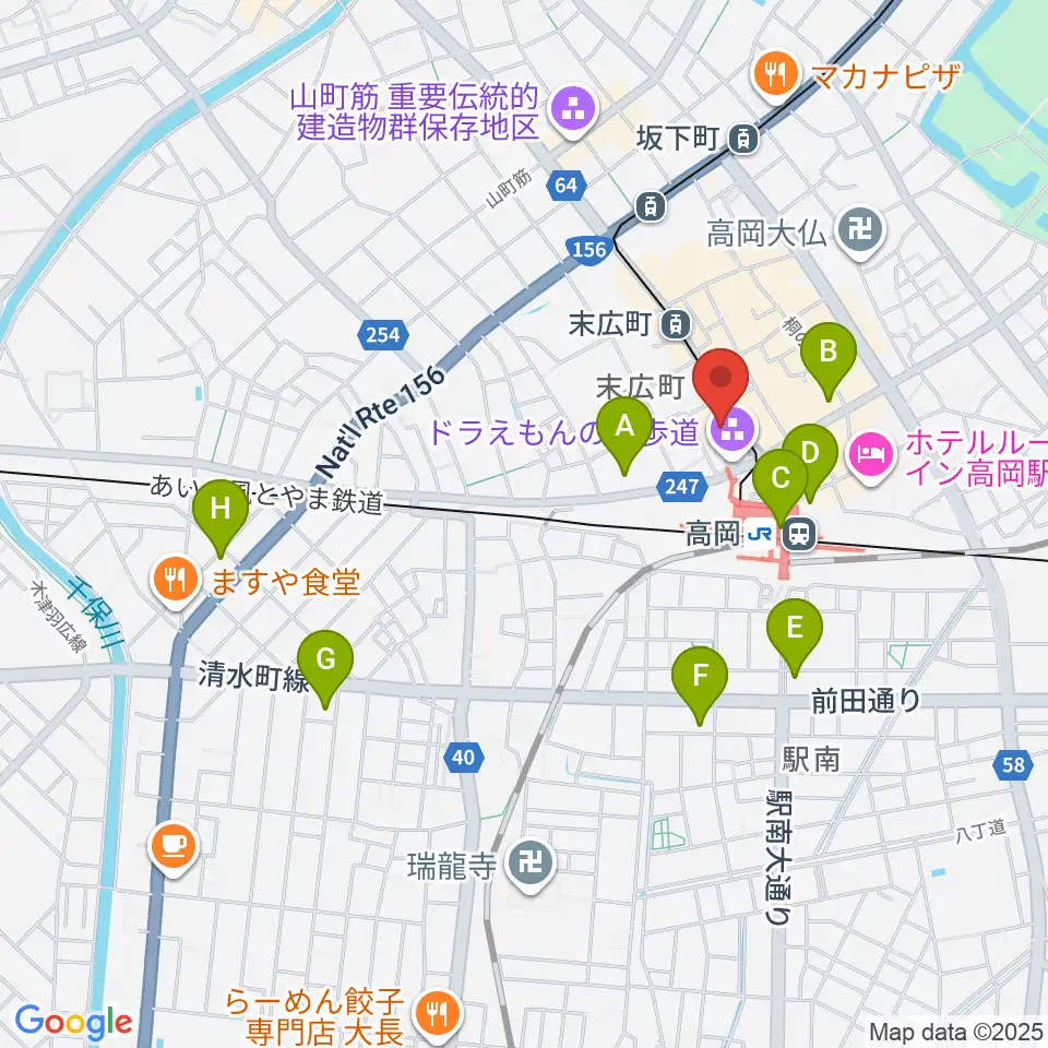 高岡市生涯学習センター周辺のコンビニエンスストア一覧地図