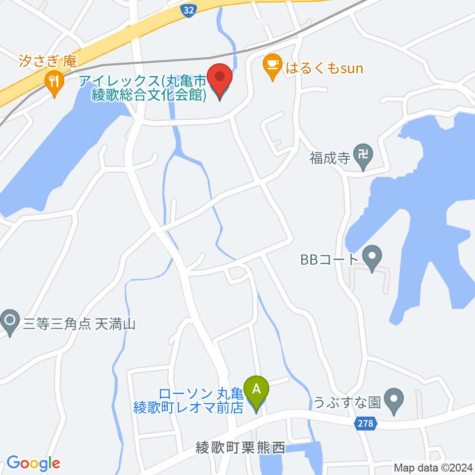 丸亀市綾歌総合文化会館アイレックス周辺のコンビニエンスストア一覧地図