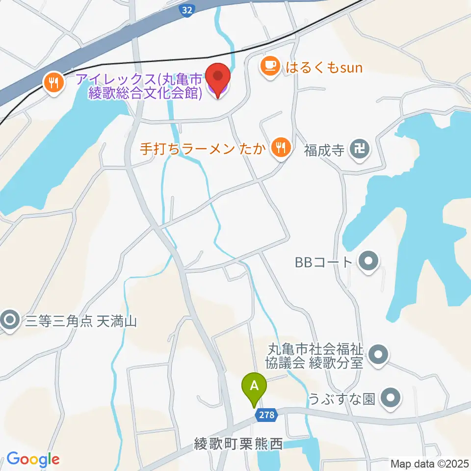 丸亀市綾歌総合文化会館アイレックス周辺のコンビニエンスストア一覧地図