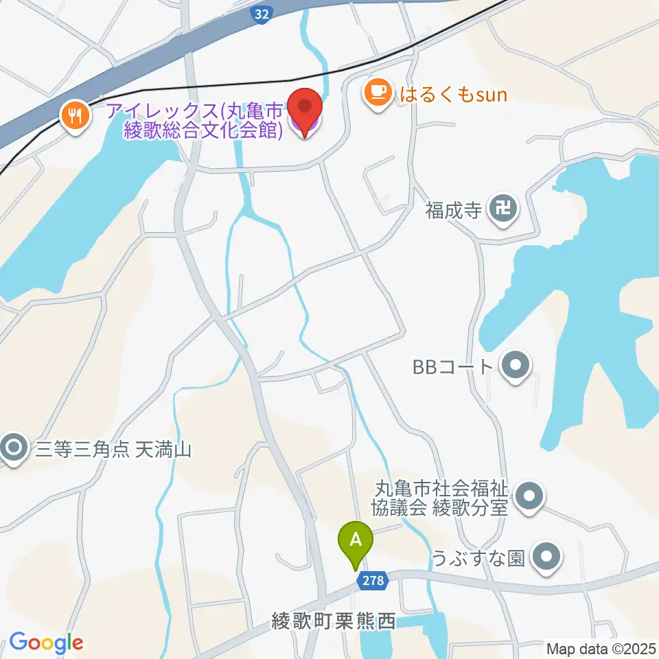 丸亀市綾歌総合文化会館アイレックス周辺のコンビニエンスストア一覧地図