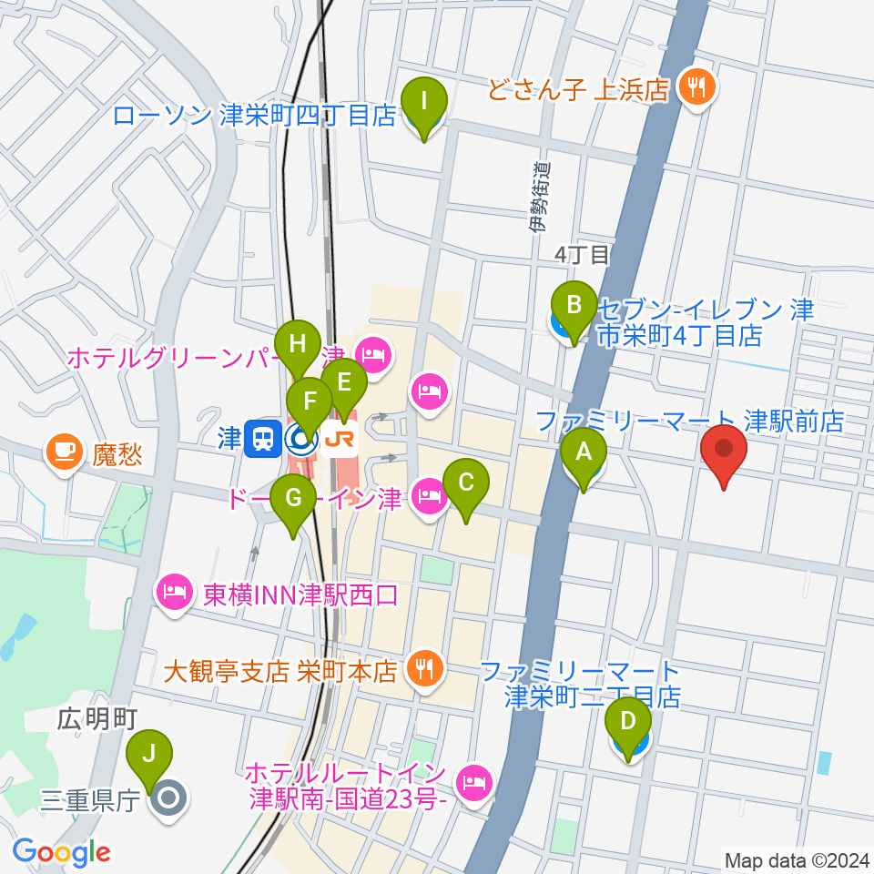 三重県教育文化会館周辺のコンビニエンスストア一覧地図