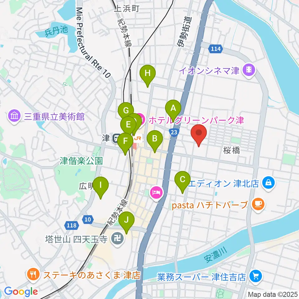 三重県教育文化会館周辺のコンビニエンスストア一覧地図