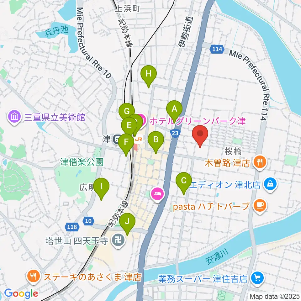 三重県教育文化会館周辺のコンビニエンスストア一覧地図