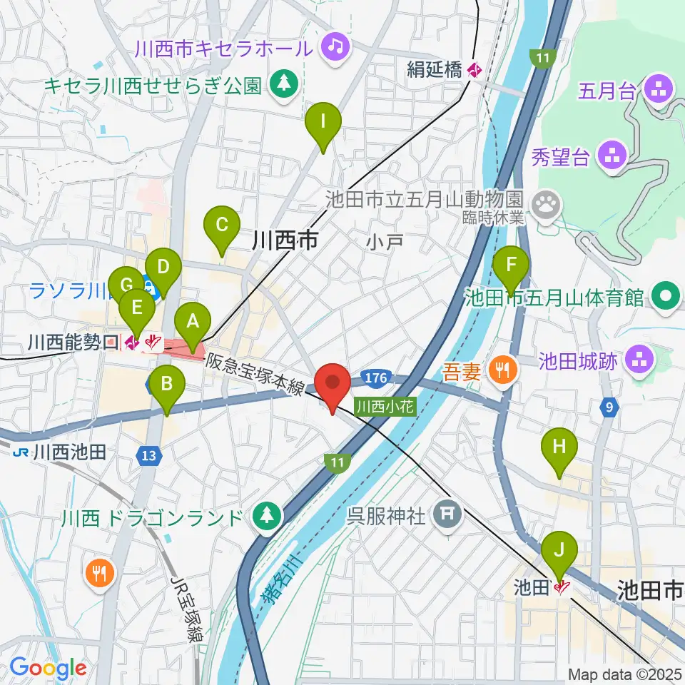 川西市みつなかホール周辺のコンビニエンスストア一覧地図