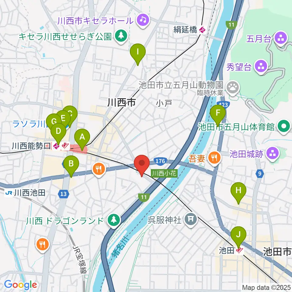 川西市みつなかホール周辺のコンビニエンスストア一覧地図