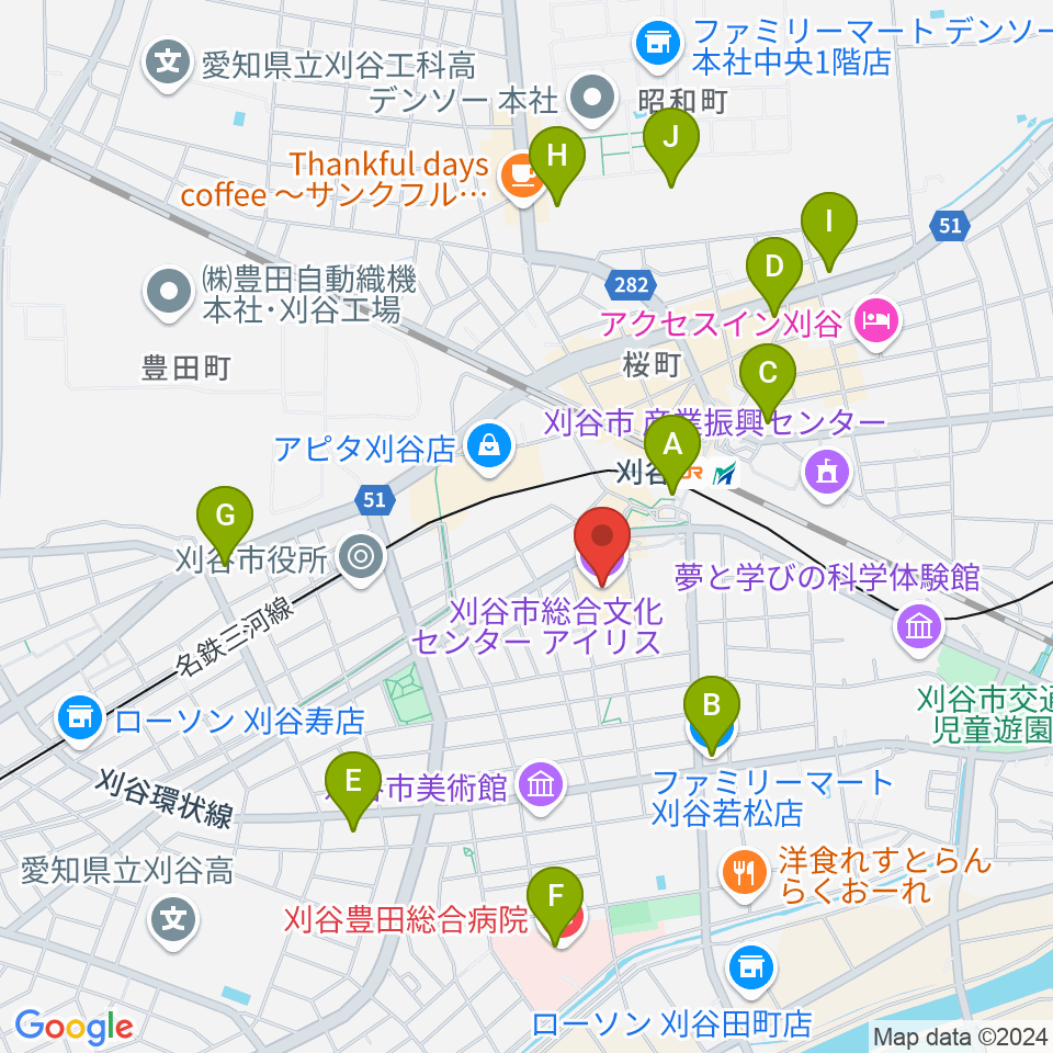 刈谷市総合文化センター アイリス周辺のコンビニエンスストア一覧地図