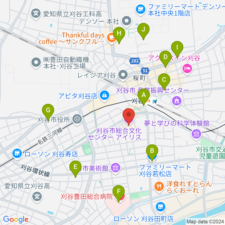 刈谷市総合文化センター アイリス周辺のコンビニエンスストア一覧地図