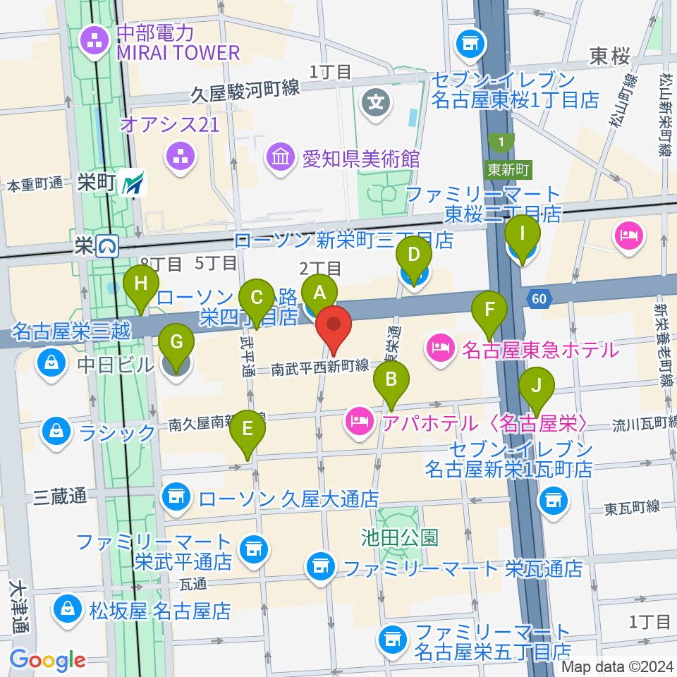 名古屋栄Live DOXY周辺のコンビニエンスストア一覧地図