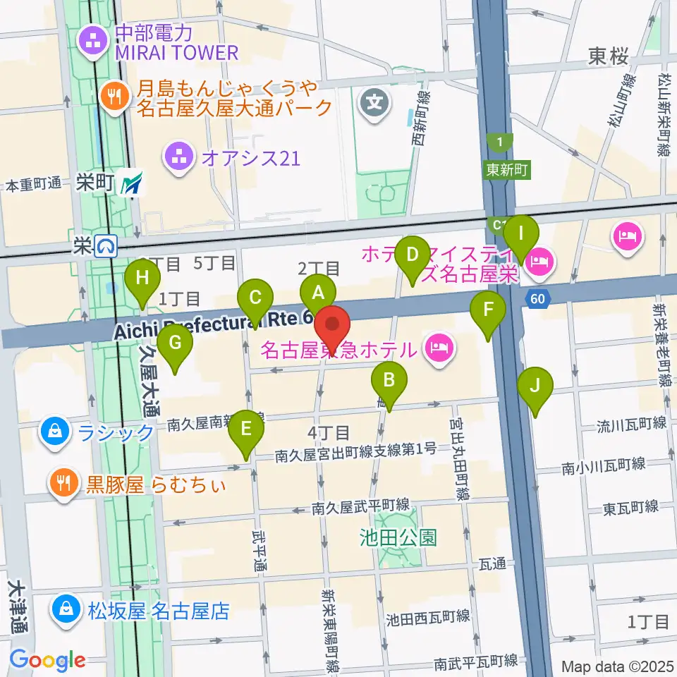 名古屋栄Live DOXY周辺のコンビニエンスストア一覧地図