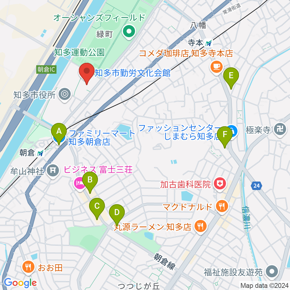 知多市勤労文化会館周辺のコンビニエンスストア一覧地図