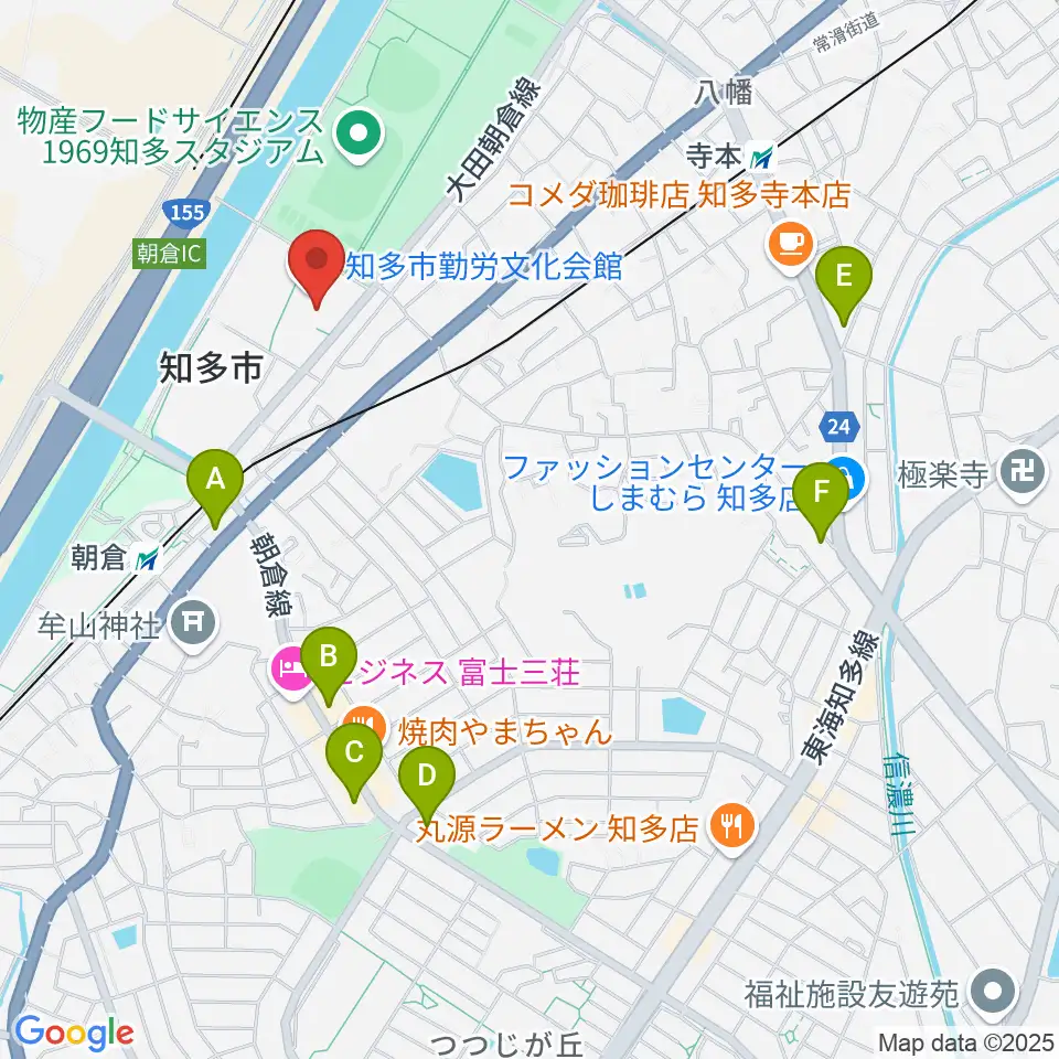 知多市勤労文化会館周辺のコンビニエンスストア一覧地図