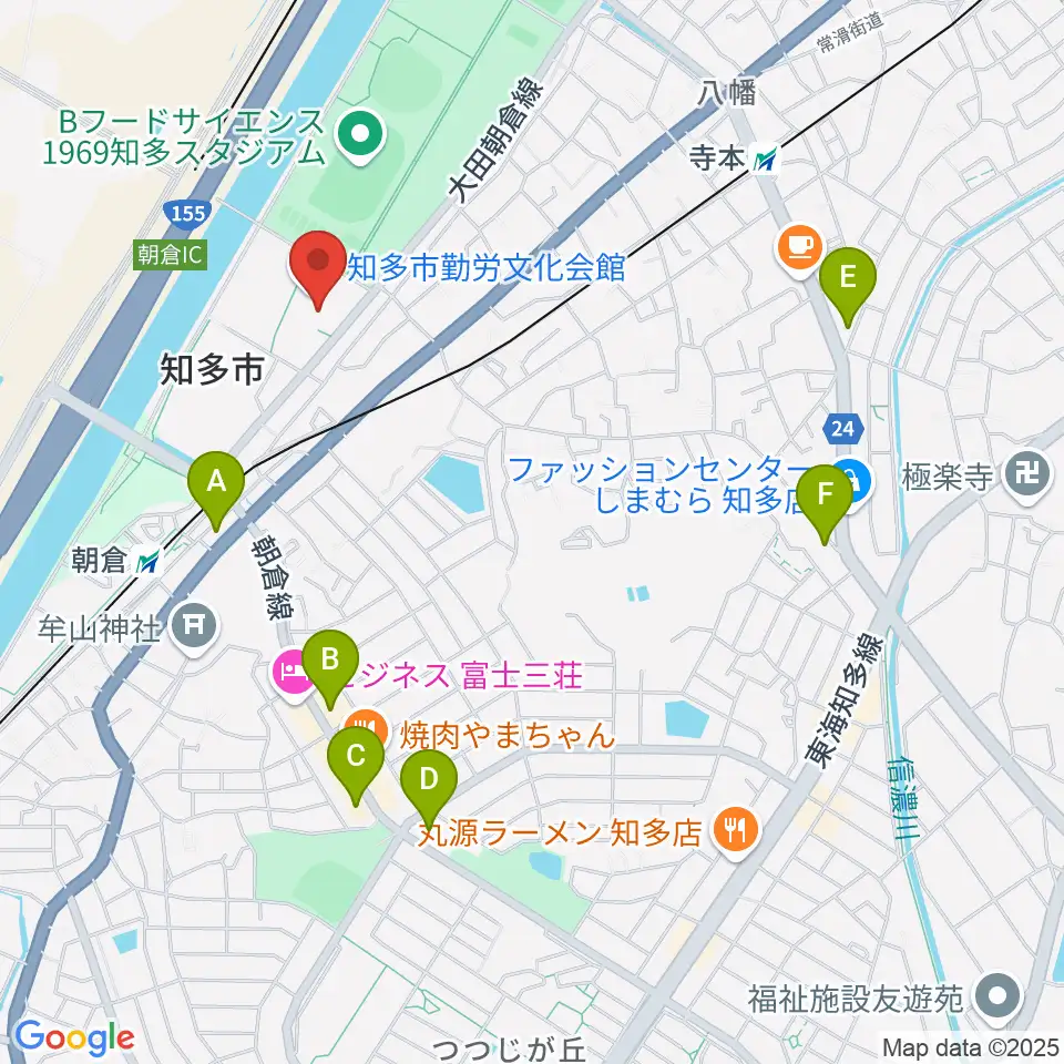 知多市勤労文化会館周辺のコンビニエンスストア一覧地図
