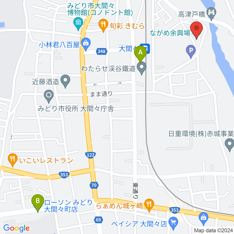 ながめ余興場周辺のコンビニエンスストア一覧地図