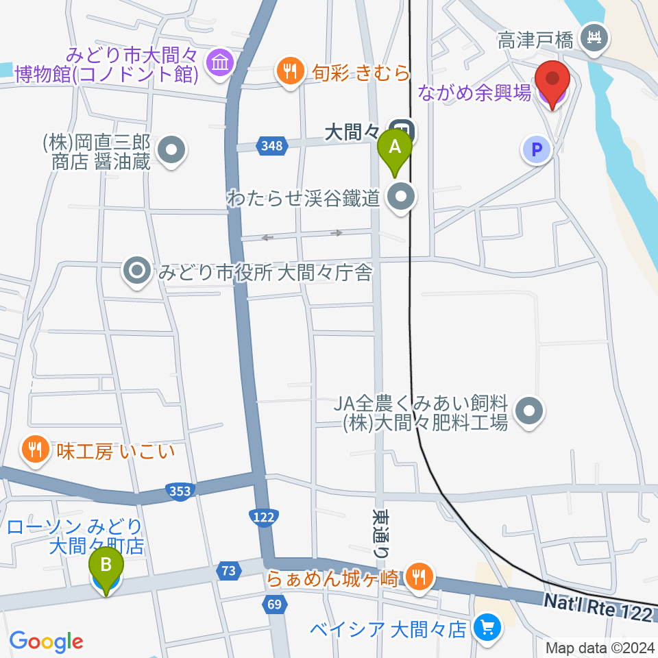 ながめ余興場周辺のコンビニエンスストア一覧地図