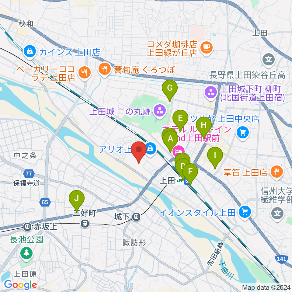 サントミューゼ 上田市交流文化芸術センター周辺のコンビニエンスストア一覧地図