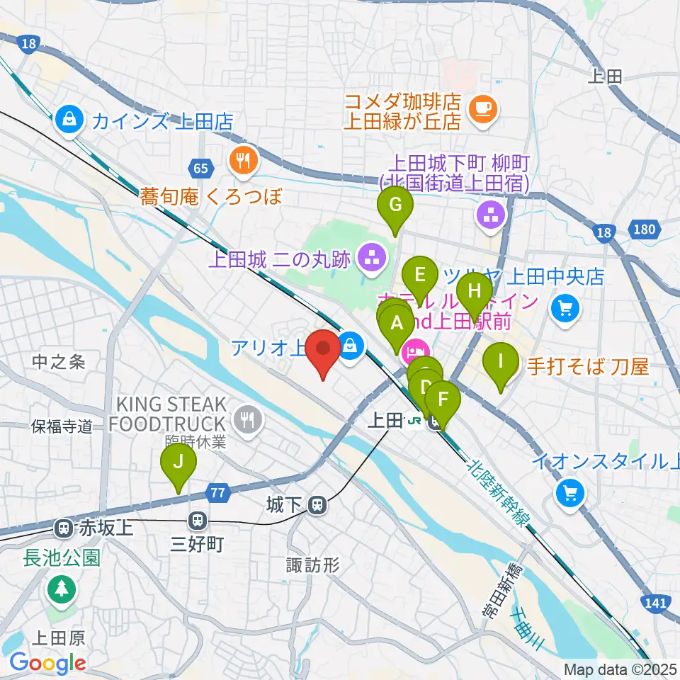 サントミューゼ 上田市交流文化芸術センター周辺のコンビニエンスストア一覧地図
