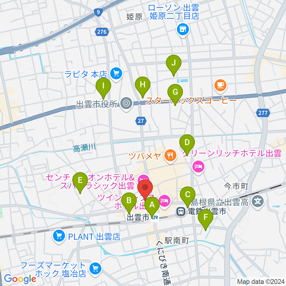 パルメイト出雲周辺のコンビニエンスストア一覧地図