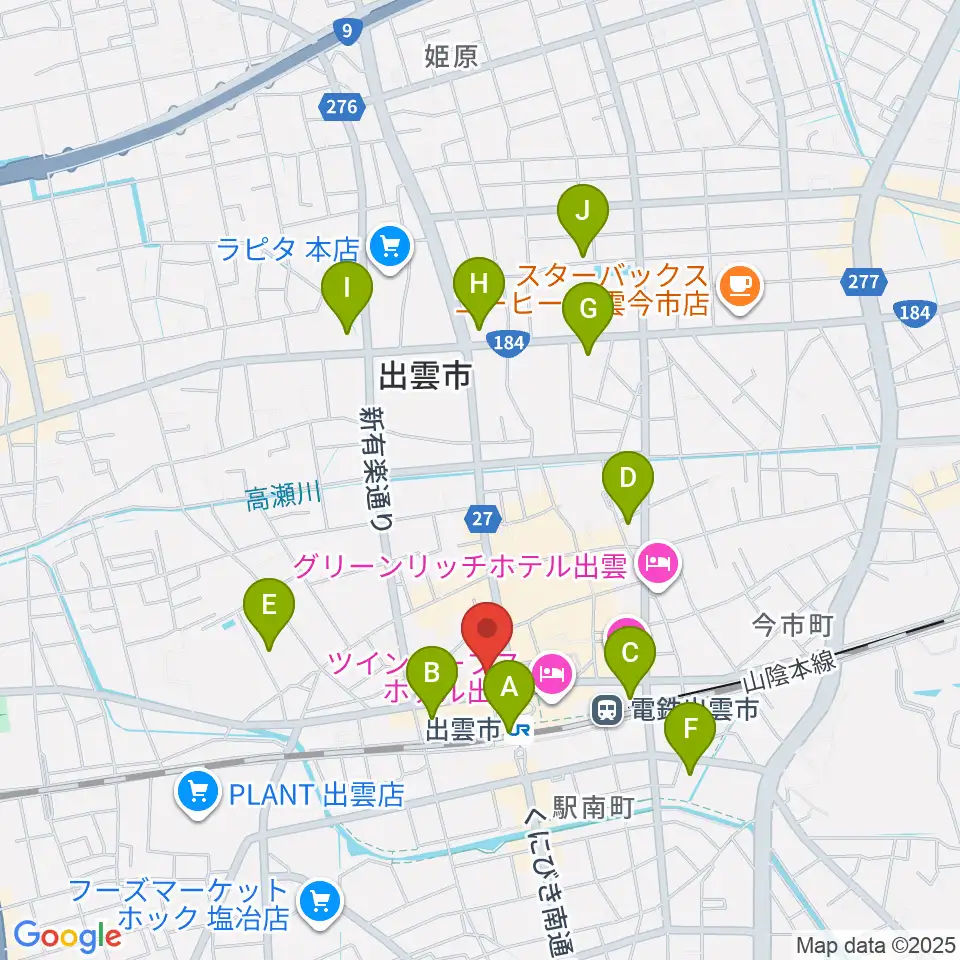パルメイト出雲周辺のコンビニエンスストア一覧地図