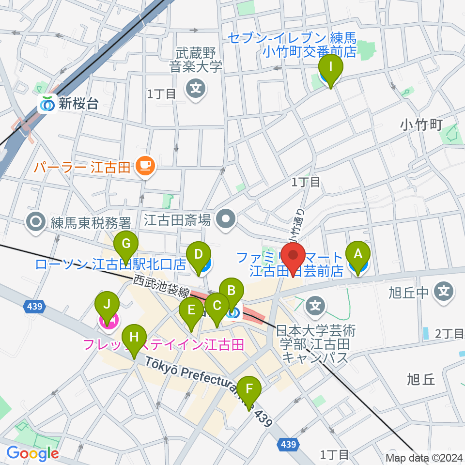 江古田クラブドロシー周辺のコンビニエンスストア一覧地図