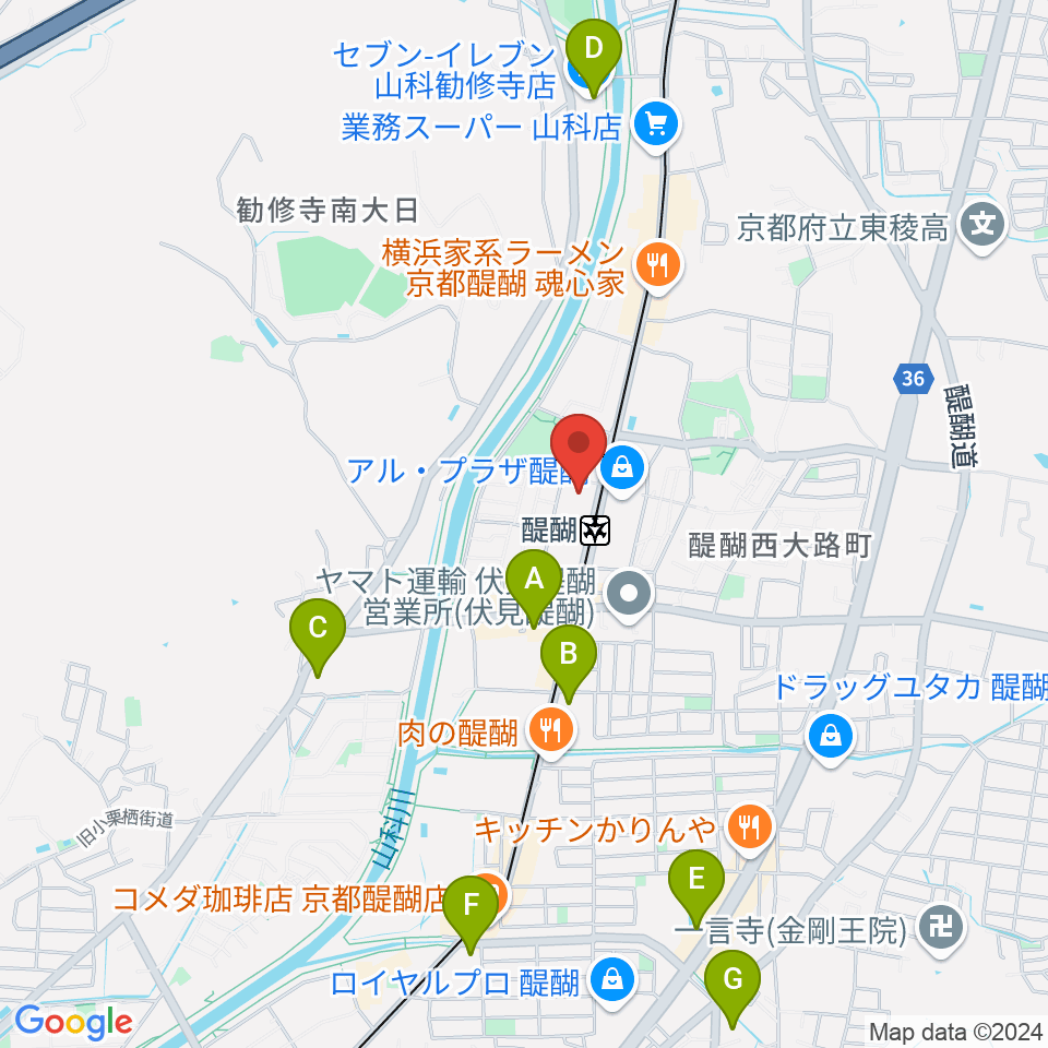 京都市醍醐交流会館周辺のコンビニエンスストア一覧地図