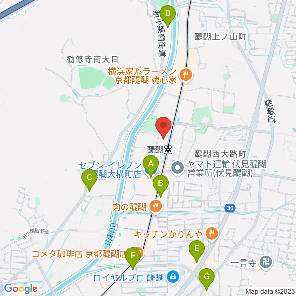 京都市醍醐交流会館周辺のコンビニエンスストア一覧地図