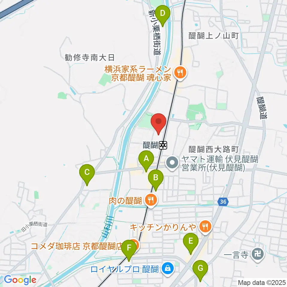 京都市醍醐交流会館周辺のコンビニエンスストア一覧地図
