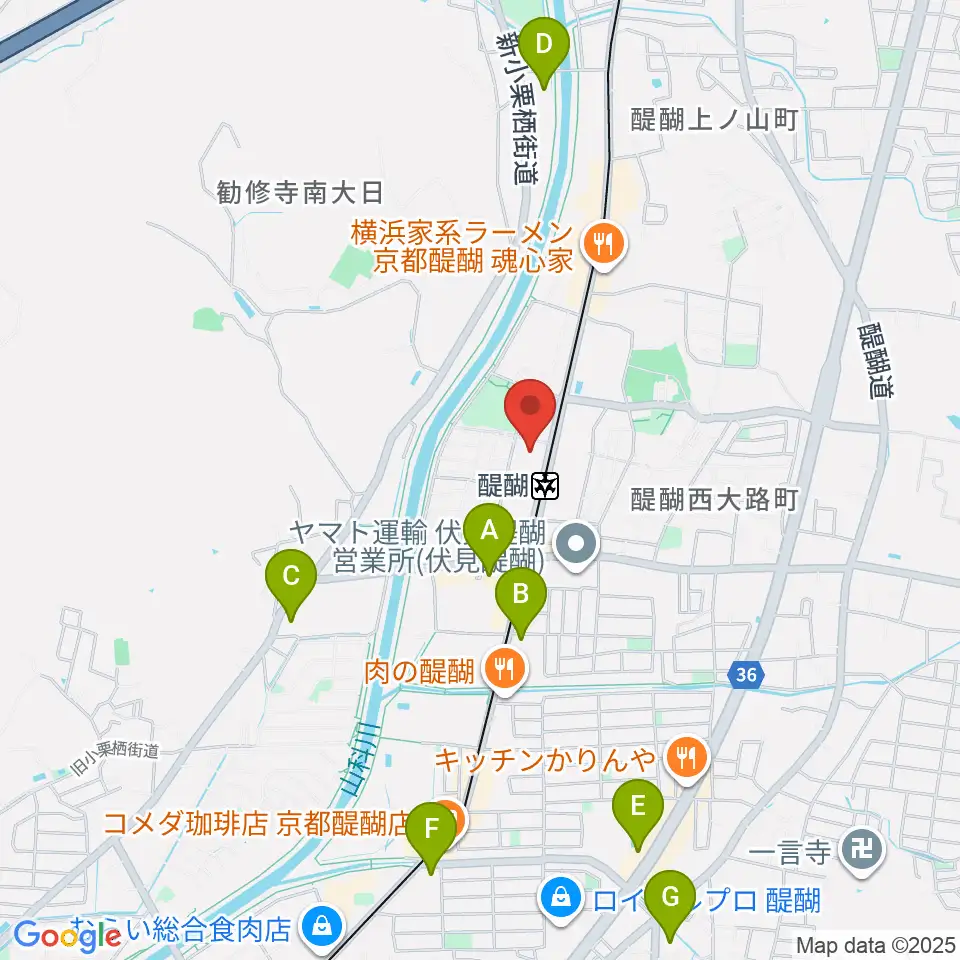 京都市醍醐交流会館周辺のコンビニエンスストア一覧地図