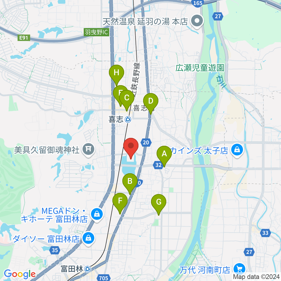 富田林市市民会館レインボーホール周辺のコンビニエンスストア一覧地図