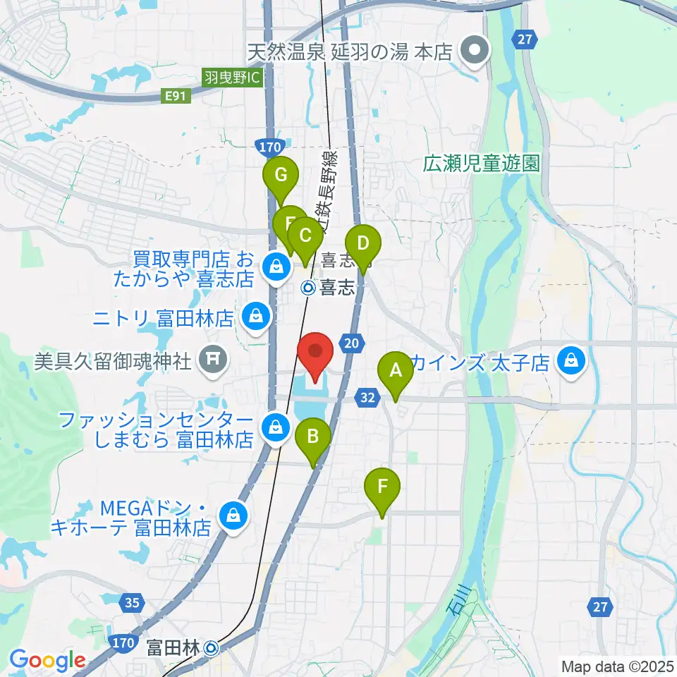 富田林市市民会館レインボーホール周辺のコンビニエンスストア一覧地図