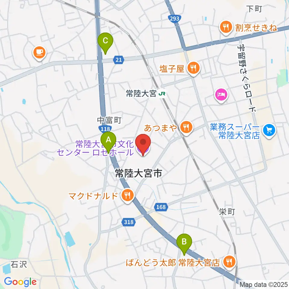 常陸大宮市文化センター ロゼホール周辺のコンビニエンスストア一覧地図