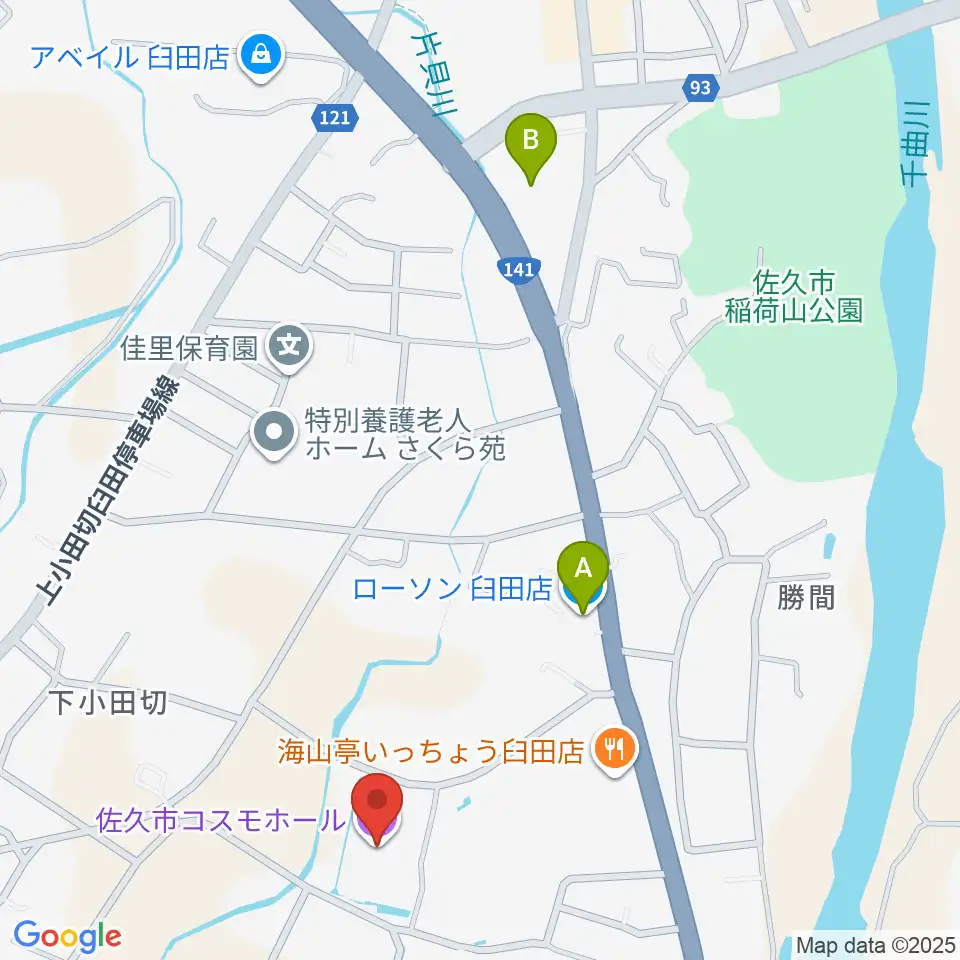佐久市コスモホール周辺のコンビニエンスストア一覧地図
