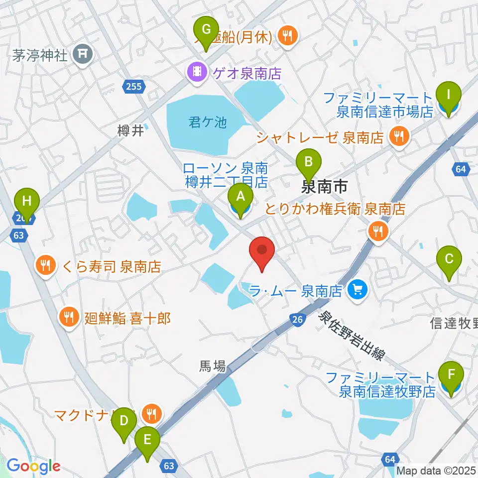 泉南市立文化ホール周辺のコンビニエンスストア一覧地図