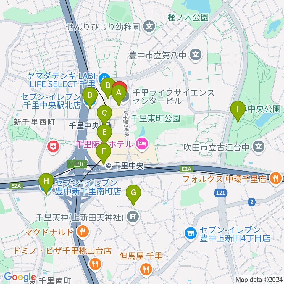 千里ライフサイエンスセンター周辺のコンビニエンスストア一覧地図