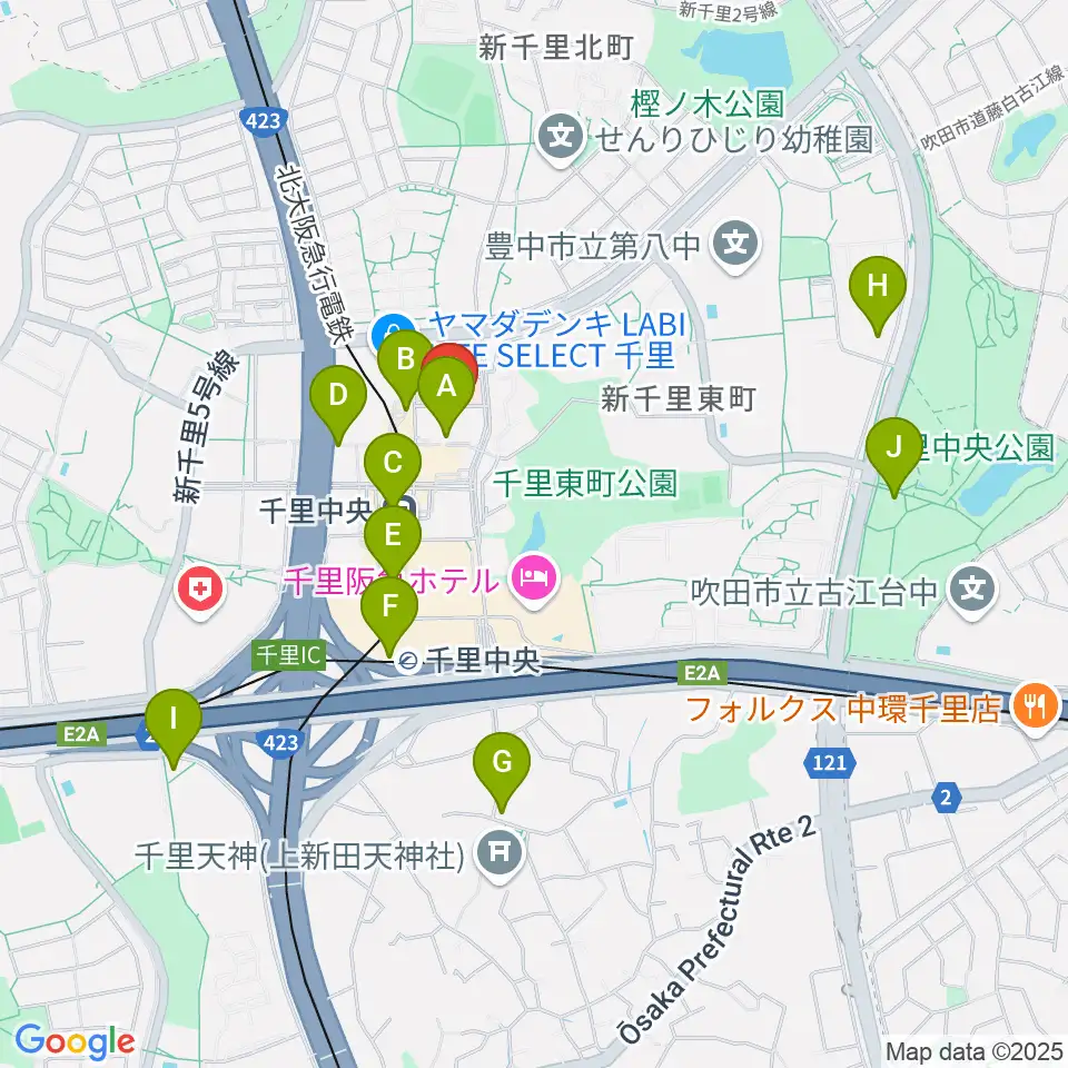 千里ライフサイエンスセンター周辺のコンビニエンスストア一覧地図