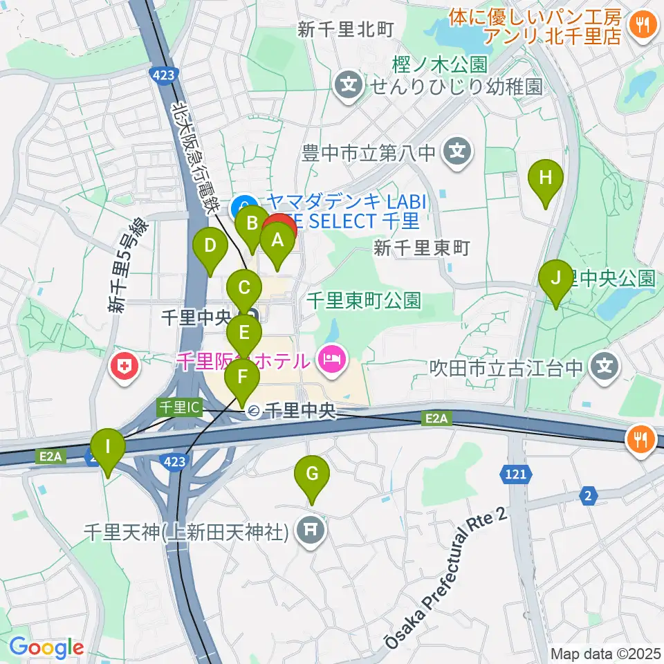 千里ライフサイエンスセンター周辺のコンビニエンスストア一覧地図
