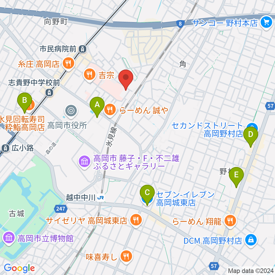 高岡市文化芸能館周辺のコンビニエンスストア一覧地図