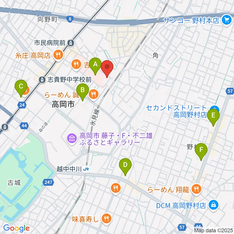 高岡市文化芸能館周辺のコンビニエンスストア一覧地図