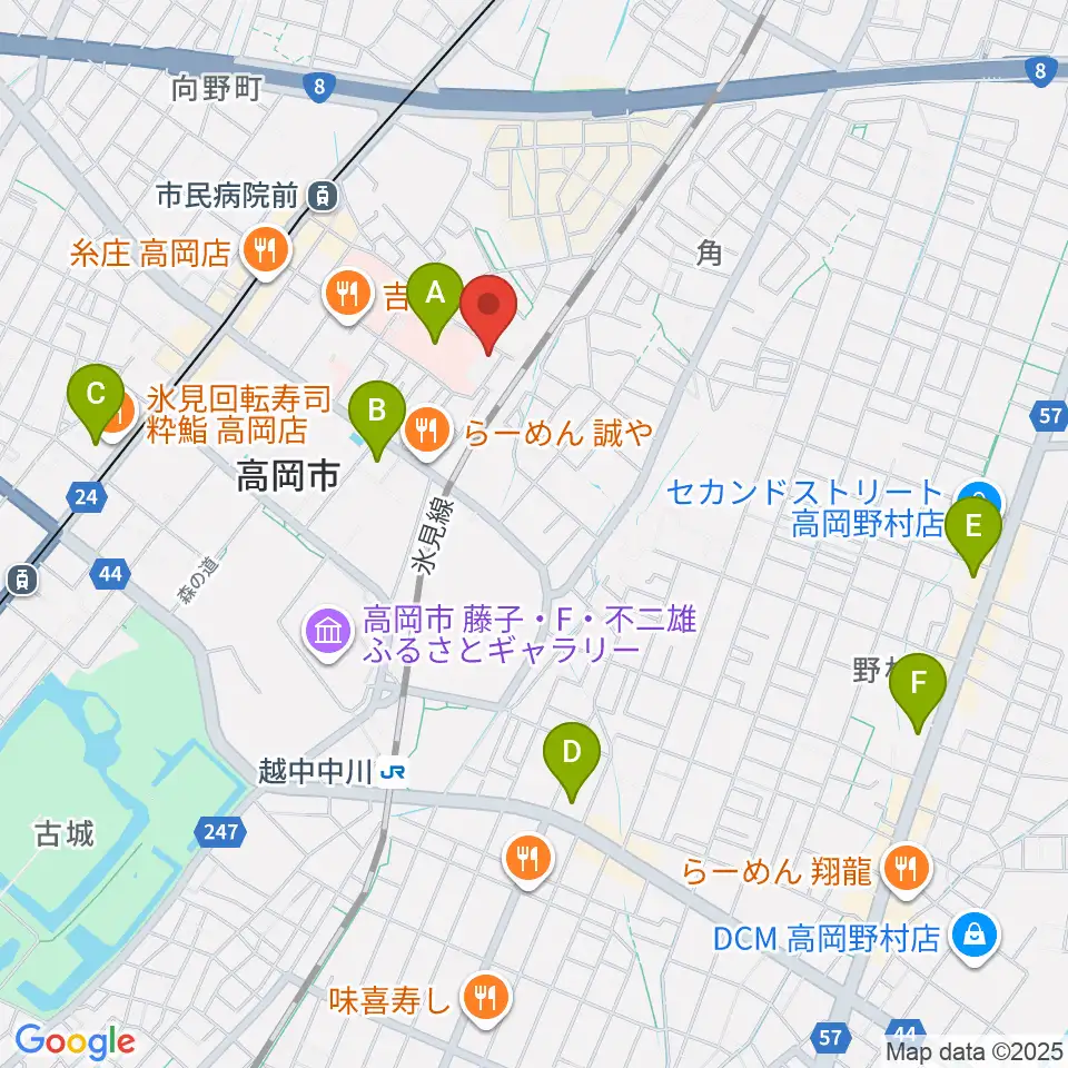 高岡市文化芸能館周辺のコンビニエンスストア一覧地図
