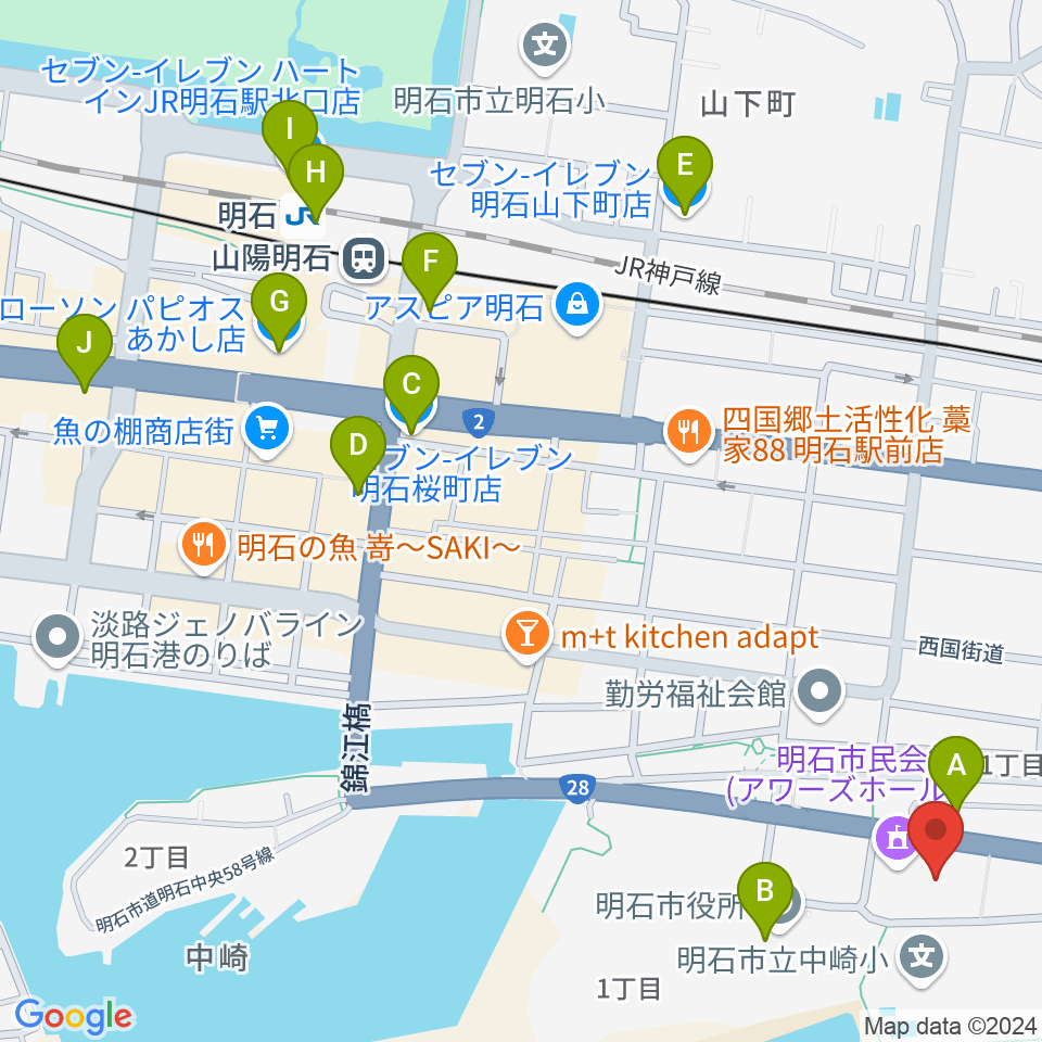 明石市立市民会館アワーズホール 周辺のコンビニエンスストア一覧マップ