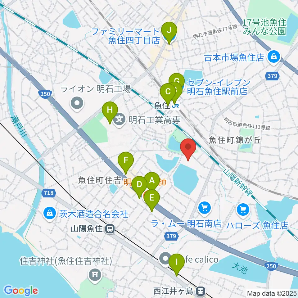明石市立西部市民会館周辺のコンビニエンスストア一覧地図