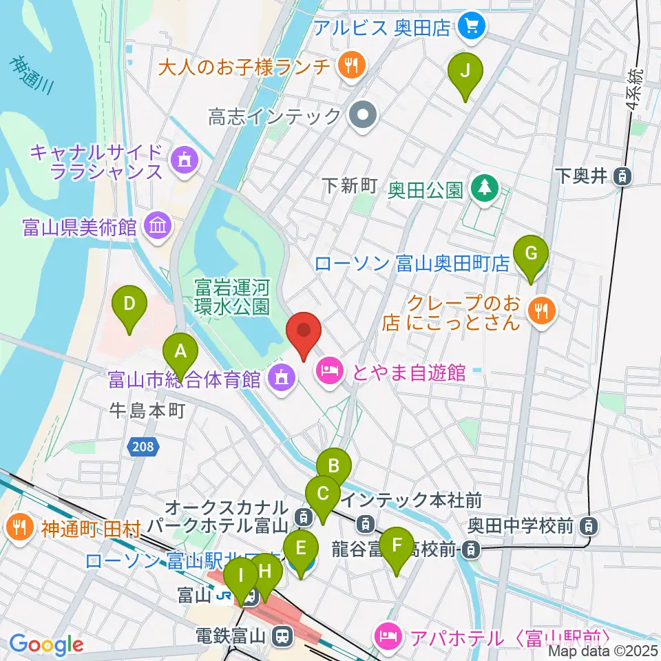 富山県民共生センター サンフォルテ周辺のコンビニエンスストア一覧地図