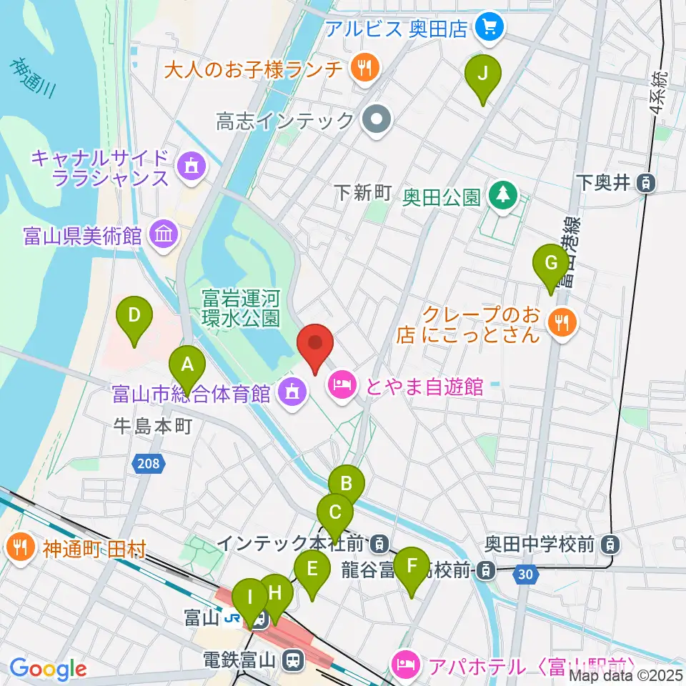 富山県民共生センター サンフォルテ周辺のコンビニエンスストア一覧地図