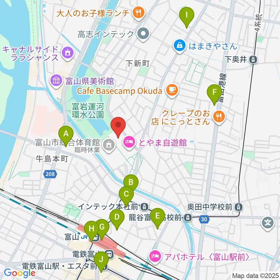 富山県民共生センター サンフォルテ周辺のコンビニエンスストア一覧地図