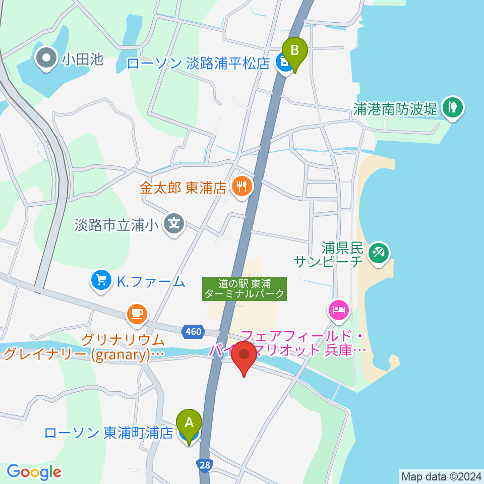 淡路市立サンシャインホール周辺のコンビニエンスストア一覧地図