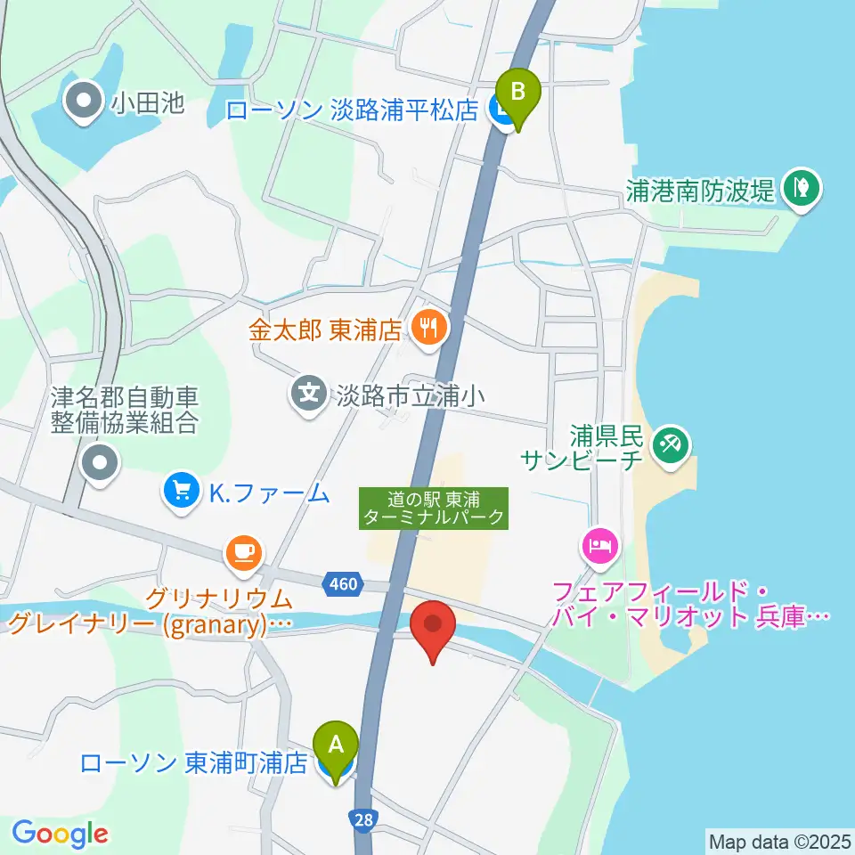 淡路市立サンシャインホール周辺のコンビニエンスストア一覧地図